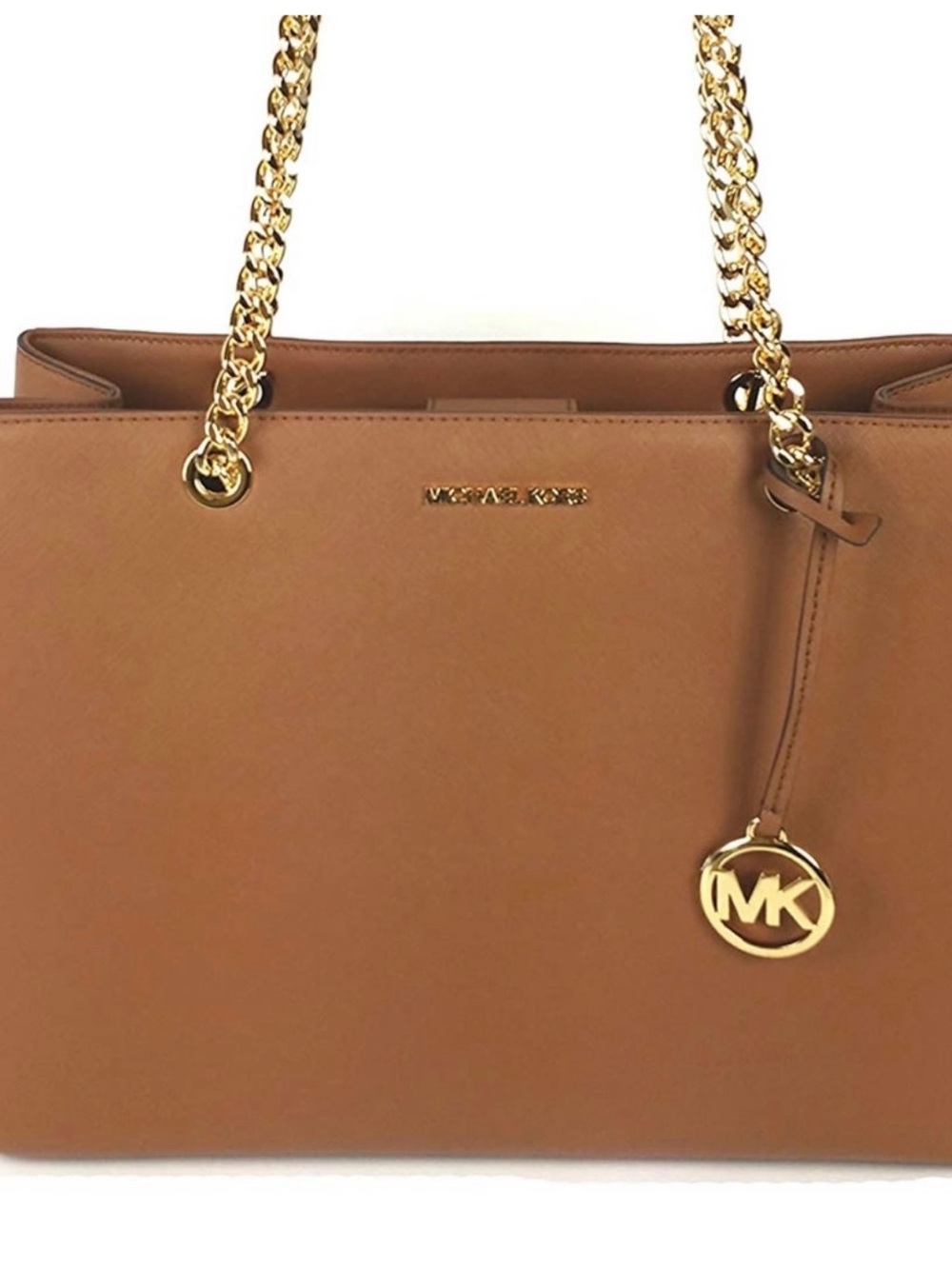 Michael Kors Tan Leather Tote with Gold Chain Detail